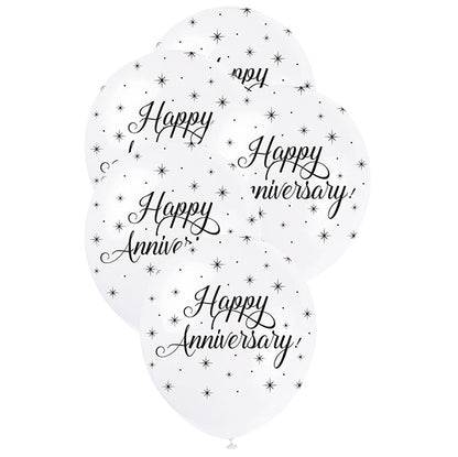 "Happy Anniversary" Pearl White Balloons 30cm (Pack of 5) - The Party Marketplace