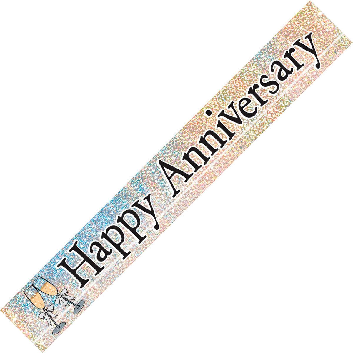 Happy Anniversary Prismatic Foil Banner (12ft) - The Party Marketplace