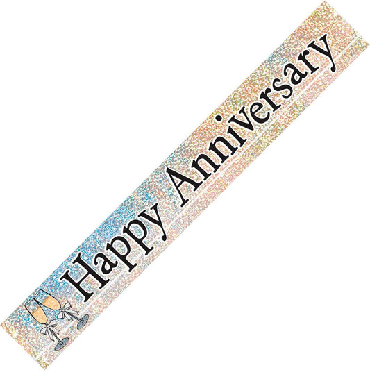 Happy Anniversary Prismatic Foil Banner (12ft) - The Party Marketplace