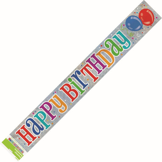 Happy Birthday Balloons Prismatic Foil Banner (9ft) - The Party Marketplace