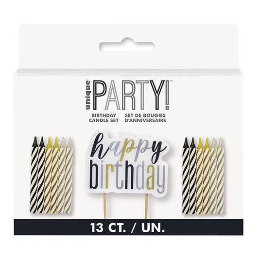 "Happy Birthday" Candle And 12 Spiral Candles - Black - The Party Marketplace