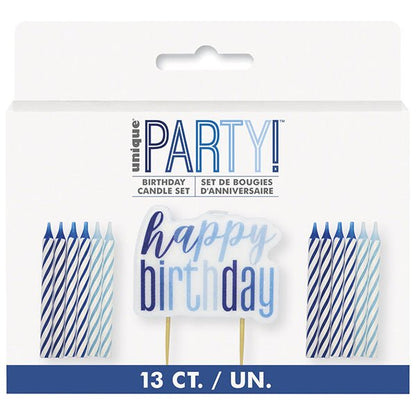 "Happy Birthday" Candle And 12 Spiral Candles - Blue - The Party Marketplace