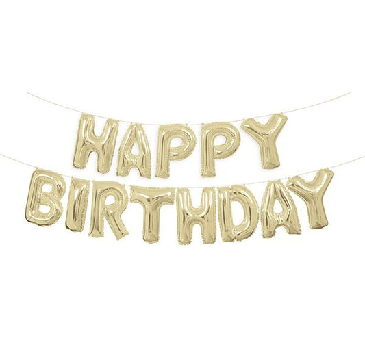 "Happy Birthday" Champagne Gold Foil Letter Balloon Kit - The Party Marketplace