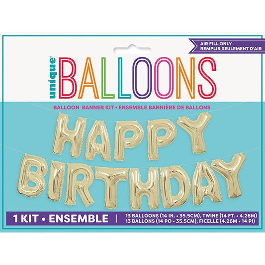 "Happy Birthday" Champagne Gold Foil Letter Balloon Kit - The Party Marketplace