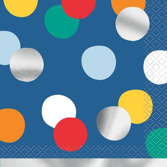 Happy Birthday Dots Foil Stamped Beverage Napkins (Pack of 16) - The Party Marketplace