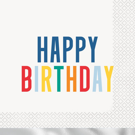 "Happy Birthday" Dots Foil Stamped Luncheon Napkins (Pack of 16) - The Party Marketplace