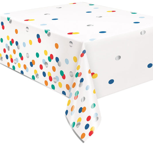 Happy Birthday Dots Printed Foil Tablecover 137cm x 213cm - The Party Marketplace