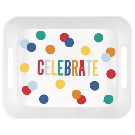 "Happy Birthday" Dots Reusable Plastic Serving Tray - The Party Marketplace