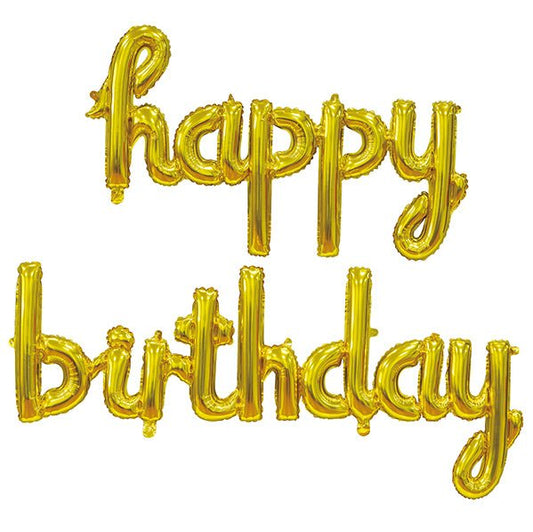 "Happy Birthday" Gold Foil Balloon Banner With Ribbon - The Party Marketplace