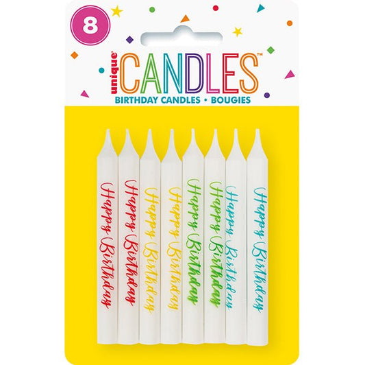 Happy Birthday Print Candles (Pack of 8) - The Party Marketplace