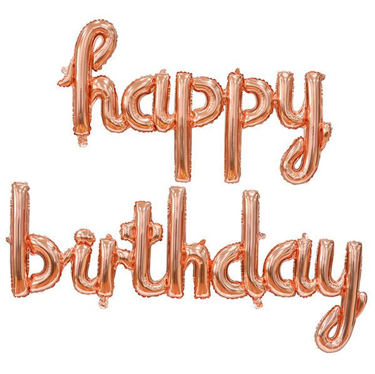 "Happy Birthday" Rose Gold Foil Balloon Banner With Ribbon - The Party Marketplace