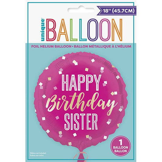 "Happy Birthday Sister" Foil Balloon 45cm - The Party Marketplace