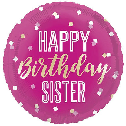 "Happy Birthday Sister" Foil Balloon 45cm - The Party Marketplace