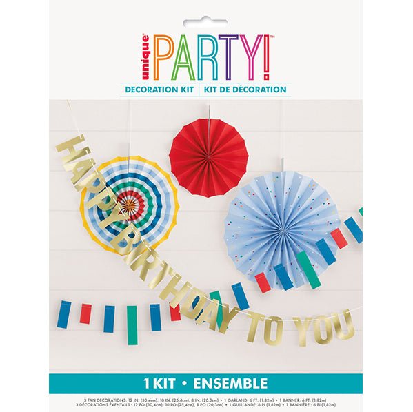 "Happy Birthday To You" Paper Fan & Garland Decoration Kit (5 Piece Kit) - The Party Marketplace