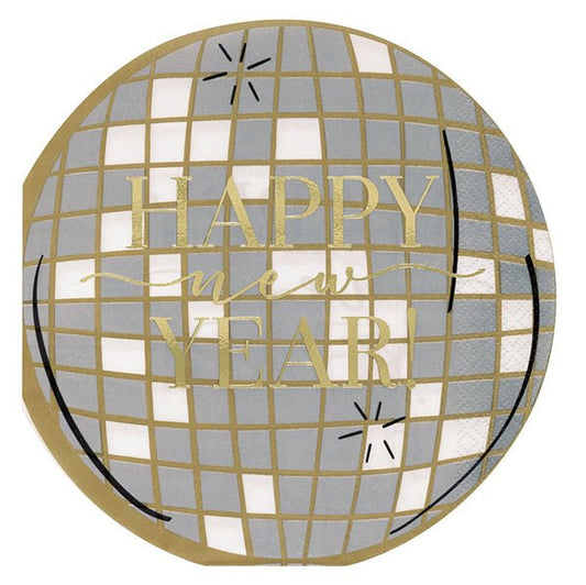 "Happy New Year" Foil Stamped Disco Shaped Birthday Luncheon Napkins (Pack of 16) - The Party Marketplace