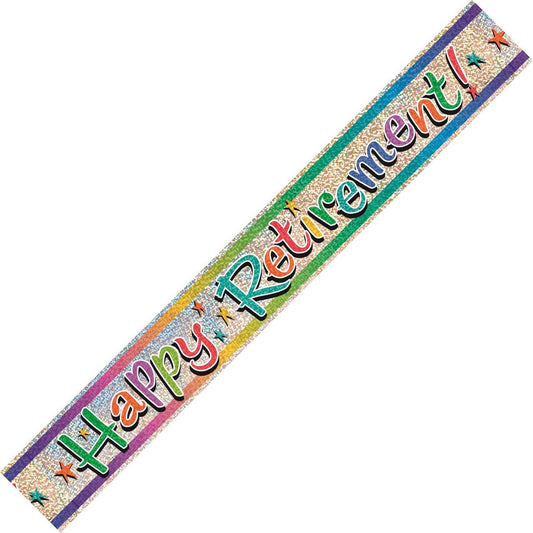Happy Retirement Prismatic Foil Banner (12ft) - The Party Marketplace