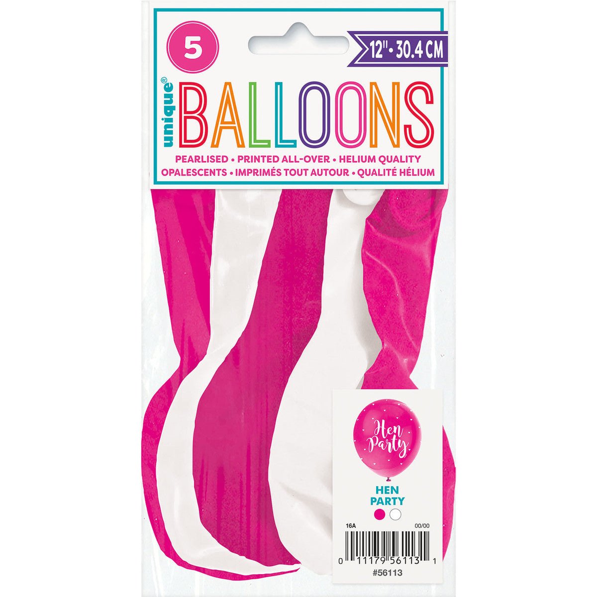 "Hen Party" Pink & White Pearl Balloons 30cm (Pack of 5) - The Party Marketplace