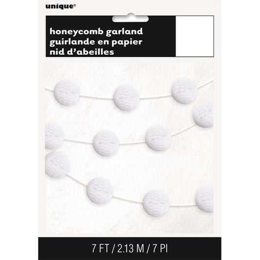 Honeycomb Ball Garland - Bright White (2.13m) - The Party Marketplace