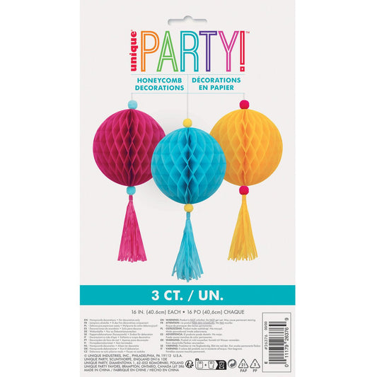 Honeycomb Decorations with Tassels - 40.6cm (Pack of 3) - The Party Marketplace