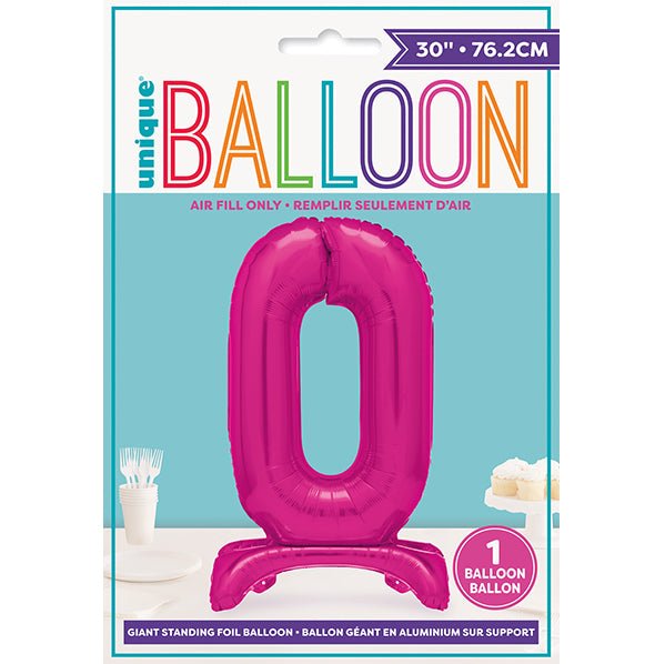 Hot Pink "0" Giant Standing Numeral Foil Balloon (76cm) - The Party Marketplace