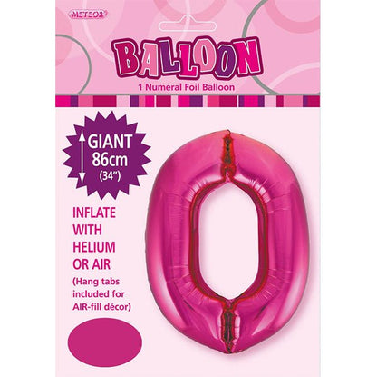 Hot Pink "0" Numeral Foil Balloon (86cm) - The Party Marketplace