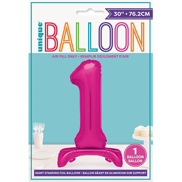 Hot Pink "1" Giant Standing Numeral Foil Balloon (76cm) - The Party Marketplace