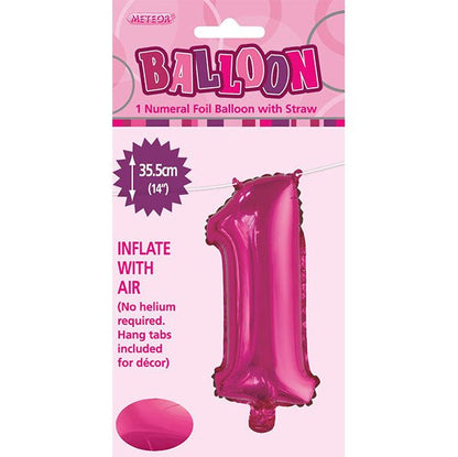 Hot Pink "1" Numeral Foil Balloon (35cm) - The Party Marketplace