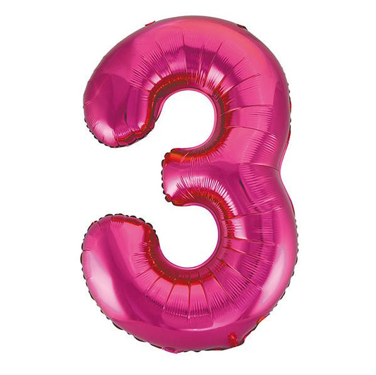 Hot Pink "3" Numeral Foil Balloon (86cm) - The Party Marketplace