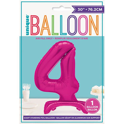 Hot Pink "4" Giant Standing Numeral Foil Balloon (76cm) - The Party Marketplace