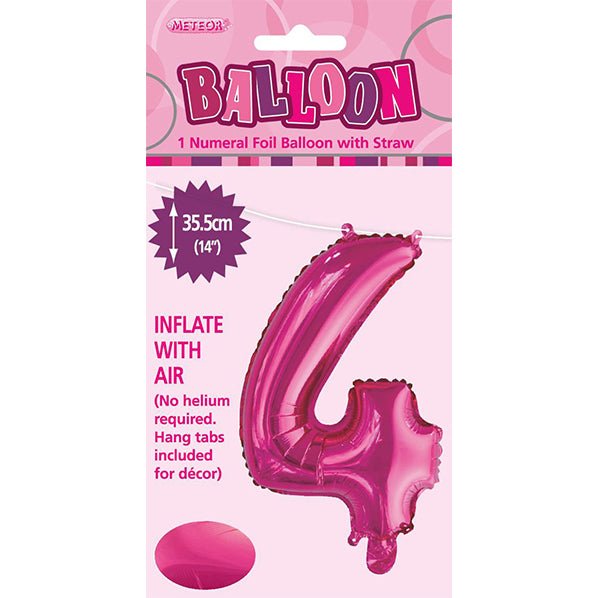 Hot Pink "4" Numeral Foil Balloon (35cm) - The Party Marketplace