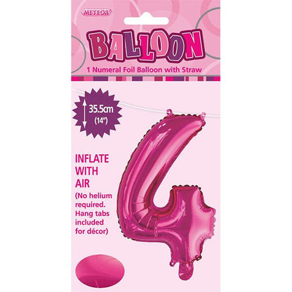 Hot Pink "4" Numeral Foil Balloon (35cm) - The Party Marketplace
