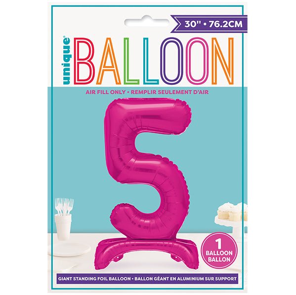 Hot Pink "5" Giant Standing Numeral Foil Balloon (76cm) - The Party Marketplace