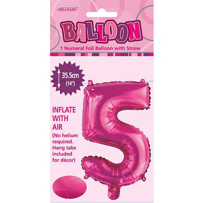 Hot Pink "5" Numeral Foil Balloon (35cm) - The Party Marketplace