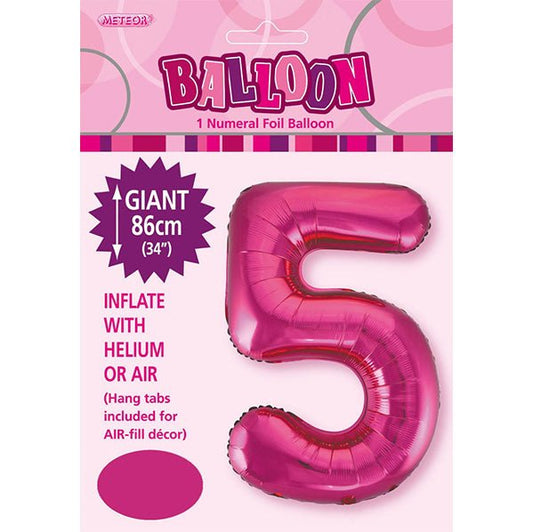 Hot Pink "5" Numeral Foil Balloon (86cm) - The Party Marketplace