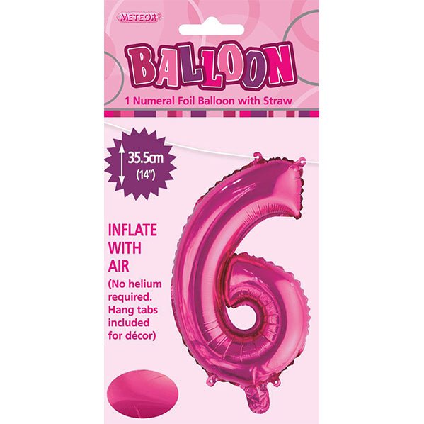 Hot Pink "6" Numeral Foil Balloon (35cm) - The Party Marketplace