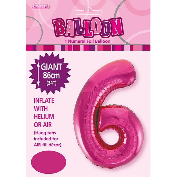 Hot Pink "6" Numeral Foil Balloon (86cm) - The Party Marketplace