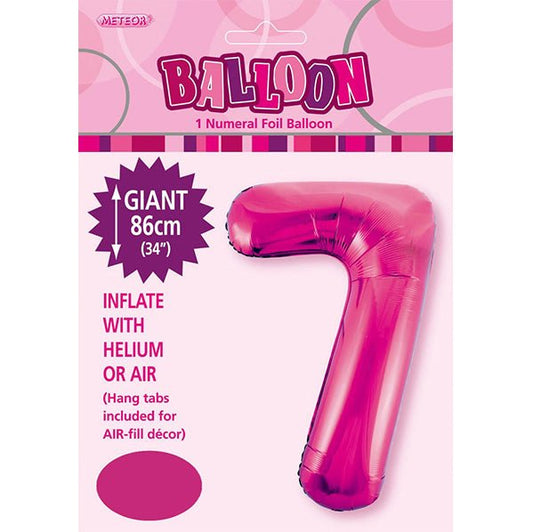 Hot Pink "7" Numeral Foil Balloon (86cm) - The Party Marketplace