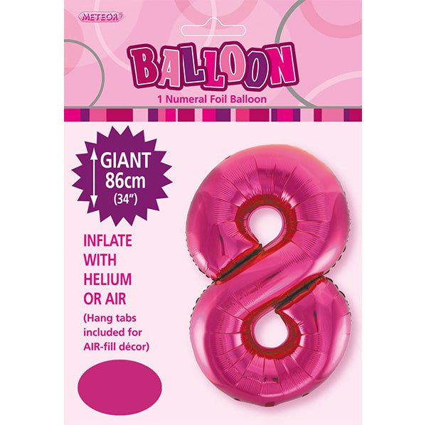 Hot Pink "8" Numeral Foil Balloon (86cm) - The Party Marketplace