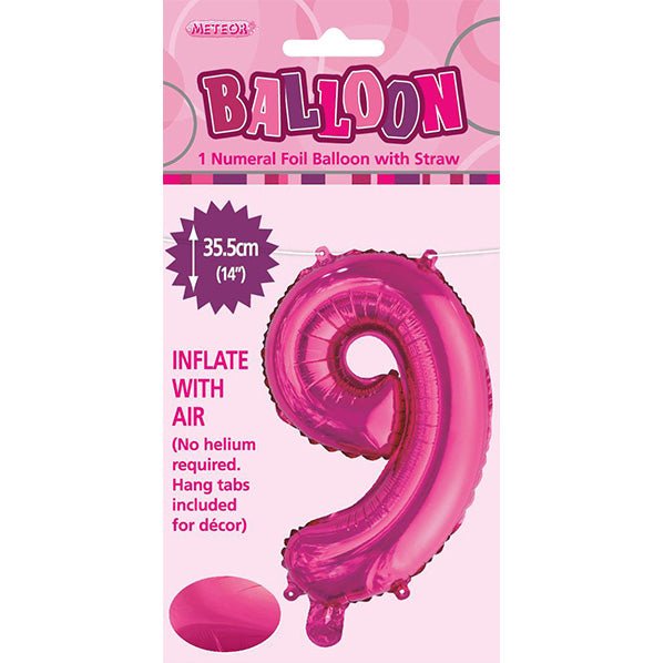 Hot Pink "9" Numeral Foil Balloon (35cm) - The Party Marketplace