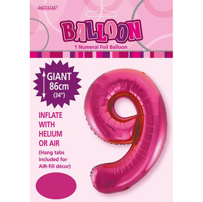 Hot Pink "9" Numeral Foil Balloon (86cm) - The Party Marketplace