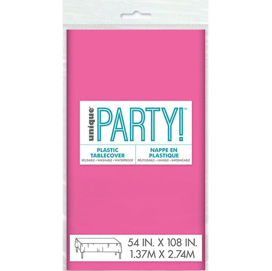 Hot Pink Rectangular Plastic Tablecover 137cm x 274cm - The Party Marketplace
