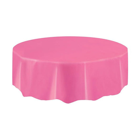 Hot Pink Round Plastic Tablecover 213cm - The Party Marketplace