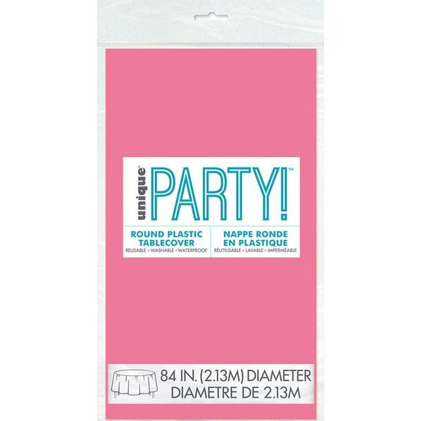 Hot Pink Round Plastic Tablecover 213cm - The Party Marketplace