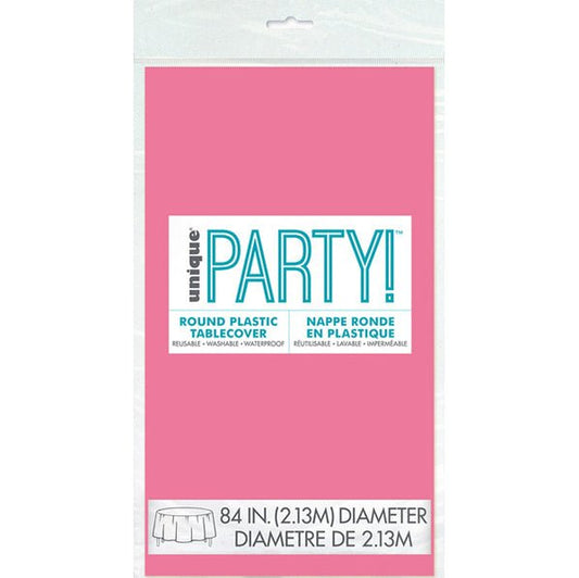 Hot Pink Round Plastic Tablecover 213cm - The Party Marketplace