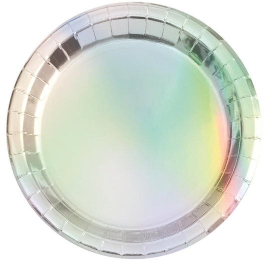 Iridescent Foil Round Paper Plates 18cm (Pack of 8) - The Party Marketplace