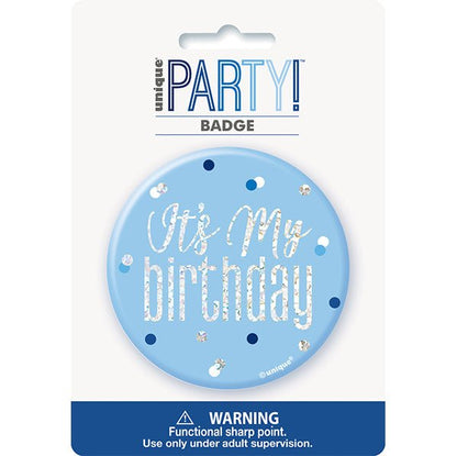 "It's My Birthday" Badge - Glitz Blue - The Party Marketplace