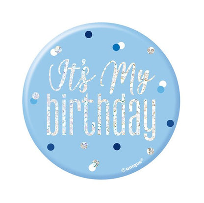 "It's My Birthday" Badge - Glitz Blue - The Party Marketplace