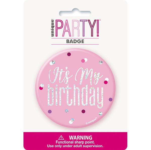 "It's My Birthday" Badge - Glitz Pink - The Party Marketplace