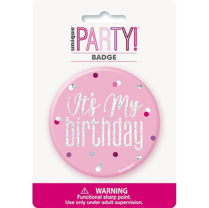 "It's My Birthday" Badge - Glitz Pink - The Party Marketplace