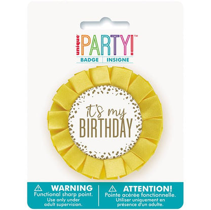 "It's My Birthday" Foil Confetti Gold Award Ribbon - The Party Marketplace